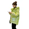 Couleur vive à capuche femmes hiver épais manteau de coton chaud streetwear grande poche veste de neige en vrac jaune parka outwear 210430