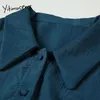 Yitimuceng خمر بلوزة المرأة زر قمصان زرع نفخة كم يونيولور الصيف الكورية الأزياء قصيرة الأكمام قمم 210601