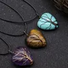 Pendant Necklaces Natural Stone Heart Tree Life Wire Wrap Pink Quartz Abalone Shell Tiger Eye Purple Crystal Necklace For Women