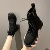 أحذية Women Crystal Boots Platform اللامعة جولة إصبع القدم من الدانتيل في الكاحل حتى البترات القصيرة السميكة Mujer 79709