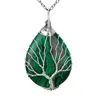 Silver Brass Wire Wrapped Tree of Life Natural Crystals Agate Pendant Halsband Healing Stone Halsband för gåva
