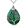 Silver Brass Wire Wrapped Tree of Life Natural Crystals Agate Pendant Necklace Healing Stone Necklaces for Gift