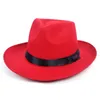 Breda brim hattar fedoras hatt för man kvinnor blir snedt kant bälte lyx mode panama parti gentleman vinter