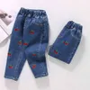 Джинсы для девочек -малышей вишневые джинсы вишневые джинсы детские джинсы для мальчиков весенняя осень детская одежда 210412