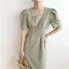 Summer Korean Tassels Vintage Long Women Dress Short Sleeve Square Collar Elegant Fashion Female Dresses Vestidos Femme 210518