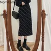 ノミクマドットスカート女性秋韓国風シックなミッドカーフハイウエストスプリットスカートレディビンテージファッションファルダスマザー3D557 210514
