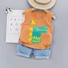 Casual Erkek Giysileri Yaz Toddler Erkek Bebek Karikatür Baskı Gömlek Kısa Pantolon Tops 2 adet Kıyafetler 210429