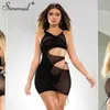 Simenual Sheer Mesh Midnight Party Mini Dresses Summer Cut Out Black Transparent Skinny Tank Dress Women Sleeveless Clubwear Hot Y0603