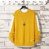 Oversized Crewneck Sweatshirt Men Spring Solid Hip Hop Japanska Streetwear Pullovers Yellow Hoodie Män Sweatshirts Man 211116