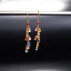 Colorful Sapphire Yellow 18K Gold Earrings Female Genuine Gemstones Long Gift For Girlfriend Dangle & Chandelier