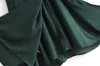 フレンチの女性のドレスソリッドグリーンカラーの包帯レーシングアップスパゲッティストラップミッドカーフスリットドレスパーティーファッション女性服210429