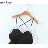 Romantic Lace Trims Sling Sexy Dress Women Backless Sleeveless Halter Vintage Black Mini Female Satin Chiffon Robe 210430