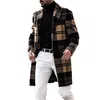 Mens höst plaid woolen coats casual mode mittlängd överrockar vinter elegant manlig lapel öppen söm storlek s-3xl 211122