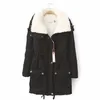 Vinter Cotton Coat Women Slim Plus Size Outwear Medium Long Wadded Jacket Tjock Hooded Warm Parka 210607