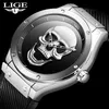 LIGE Pirate Crâne Style Hommes Montre De Mode Silicone Lumineux Quartz Montres Hommes Militaire Wateproof Squelette Montre-Bracelet Pour Homme 210527