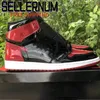 신발 Jumpman 1 High OG Bred 특허 농구 레드 블랙 1s 특허 가죽 스포츠 스니커즈 Ship