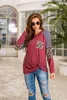 Damska Koszulka Atriped T-shirt Jesień Moda Okrągły Neck Leopard Print Pocket Knot Bottom Hem Casual Loose Street Długi rękaw 210522