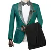 Gwenhwyfar teal grön mönsterjacka svart byxor hög kvalitet ny stil kostym bröllop brudgum blazer party prom tuxedos x0909