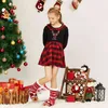 Trendiges weihnachtliches, kariertes, langärmliges Kleid mit Rüschenkragen für Kinder, Mädchen, Partykleider 210528