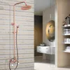 Antique Red Copper Brass Wall Mounted Bathroom 8" Rain Shower Faucet Set Telephone Style Handheld Head Mixer Tap Arg583 Sets