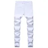 Mäns Jeans Denim Trousers Fashion Designer Brand White Right Hole Rippade Byxor Gjord Old