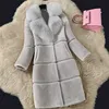 Women Fur Collar Jacket Autumn Winter Faux Wool Coat Long Warm Leather Outerwear 211220