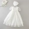 3Pcs Baby Girl Christening Lace Dress borns Infant White Dresses Children Birthday Outfit Toddler Baptism Boutique Clothes 210615
