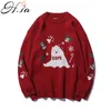 H.SA Women Winter and Pullovers Red Ugly Knitwear Pull Snowman Bell Snowflake Christmas Sweater Tops 210417