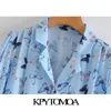 Kobiety Moda Motyl Drukuj Luźne Bluzki Z Długim Rękawem Button-Up Koszulki Blusas Chic Topy 210420