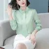Otoño coreano manga larga con lentejuelas arco satinado blusa suelta seda brillante gasa jersey camisa de fondo túnica de mujer 10883 210508