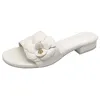 Slippers Designer Camellia Flower Women 2021 Sandalias Summer Lazy Shoes Ladies Ins Low Heels Metal Floral Slides Mujer