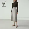 FANSILANEN High waist long knitted a-line skirt Women side twist elegant winter black Vintage wool female office 210607