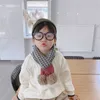 Children Cute Knitted Wool Acrylic Scarves Baby Fall/winter Color Matching Double Fur Ball Cross Collar Warm H0923