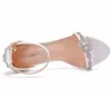 Sandales blanches cristal sexy femmes carré 7cm talons hauts boucle sangle gladiateur dames stiletto chaussures de robe de mariée