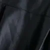 Черный PU отворота женская рубашка однобортный нерегулярный длинный раздел ретро тяжелая работа универсальная локомотивная женская длинная рубашка Top 210507