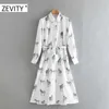 ZEVITY women fashion animal print long sleeve casual shirt dress office lady breasted bow sashes vestido chic dresses DS4408 210806