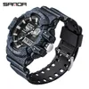 Sanda Fashion Sports Męskie zegarki Wielofunkcyjne Wodoodporne Elektryczne Zegarek Cyfrowy Zegarek Przypadkowy Zegar Relogio Masculino G1022