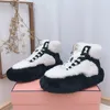 Winter Fur Ankle Boots Woman Round Toe Lace Up Designer Wool Boot Runway Snow Thick Sole Shoes Women