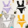 Bikini brasilianska mujer sommar ruffle swimwear kvinnor röd vit svart push up pads sexig baddräkt bandage två bit simma slitage 210629