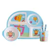 Kreatywny Bambusowy Włókna Zestaw Tableware Children Set 5-częściowy Zestawy Przedszkole Dziecko Jedzenie Smaczne Obiad Płyta Cartoon Rice Bowl