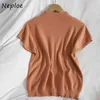 NELLOE O Pullover с коротким рукавом вязаный свитер Женщины Летняя конфета Цвет Pull Femme All Match Simple Sueter Mujer 210510