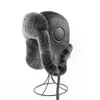 Winter Heren 100% Real Rex Raabit Bont Bomber Hat Ushanka Cap Trapper Russische man Skihoeden Caps Echt Schapenvacht Leer