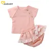 0-24m Sommarfödd Spädbarn Baby Girl Kläder Set T Shirt Bow Ruffles Shorts Outfits 210515