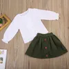 1-5y outono primavera criança criança bebê menina conjunto vintage ruffles blusa top botões saia roupas crianças roupas 210515