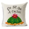 Cartoon Cacto Cushion Tampa de linho de algodão Suculento Letras verdes Casa Decorativa Caso geométrico para almofada de sofá/decorativo