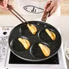 Otwory miski do smaży jajka nonstick garnku aluminium gotowanie w rondlu w kształcie serca omlety z drewnianym uchwytem pans252J