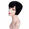 Mänskligt hår Kort Pixie Klipp Paryker med Bangs För Kvinnor Kort Svart Skiktad Vågig Straight Machine Ingen Lace Front Wig