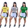 Sommar Kvinnor Tracksuits Shorts Ärm Mode Brev Casual Splicing 2 Piece Jogger Set Yoga Outfits Gym Kläder Plus Sportkläder