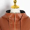 Casual Hollow Out Faux Leather Jackor för Kvinnor Hooded Långärmad Funktion Pocket Coats Kvinnlig mode kläder 210524