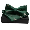 Men Woven Pre Tied Bow Tie Silk Blue Animal Butterfly Pocket Square Gift Box Set Adjustable Formal Wedding Party Bowtie